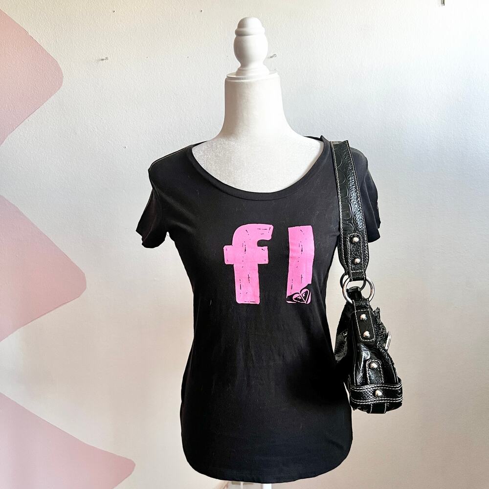 Black Roxy Logo T Shirt Florida Vintage Graphic Tee Y2K 2000s‎ Retro XS